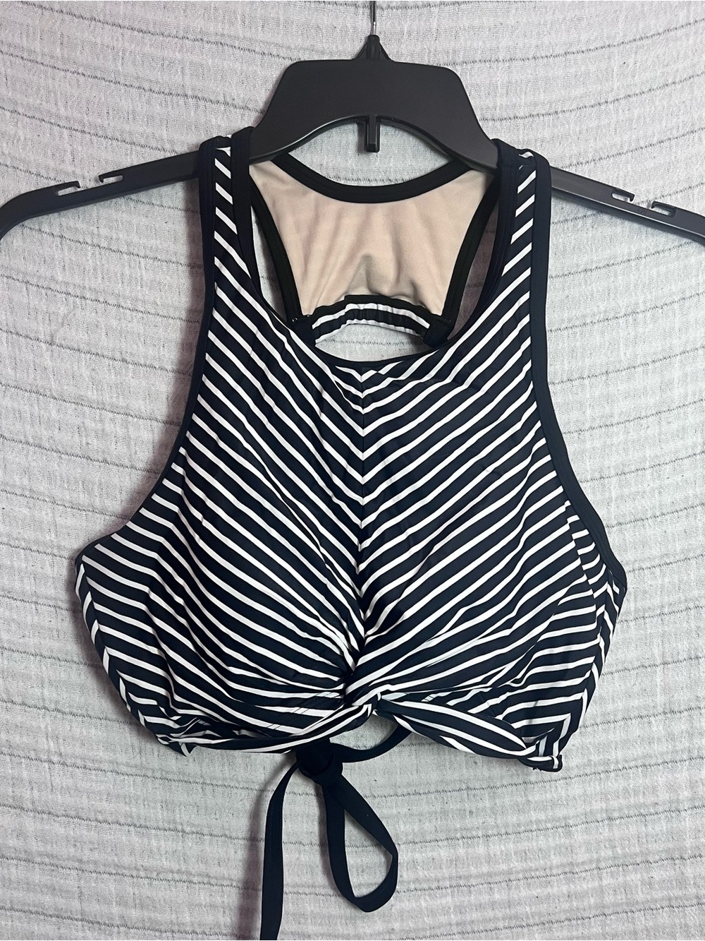 Kona Sol Black & White Striped Tie-Back Bikini Top